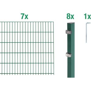 Metallzaun Grund-Set Doppelstabmatte verz. Grün beschichtet 7 x 2 m x 0