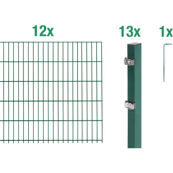 Metallzaun Grund-Set Doppelstabmatte verz. Grün beschichtet 12 x 2 m x 1